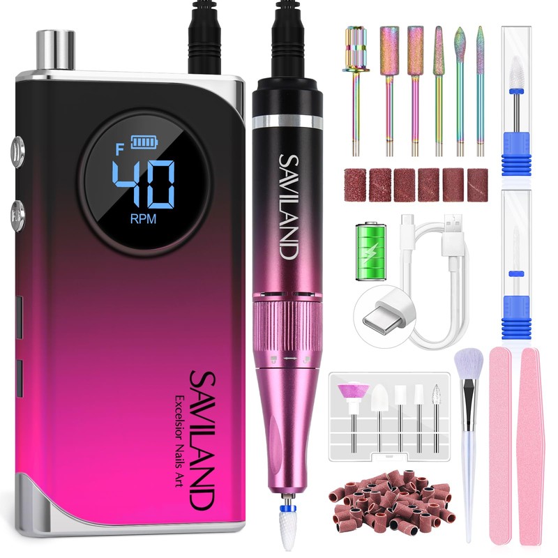 SAVILAND Professional Electric Nail Drill Machine: 40000RPM Rechargeable Nail Drill