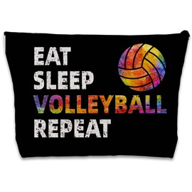 Wybgno Eat Sleep Volleyball Repeat Makeup Bag, Cute Silk Lining Cosmetic Bag for Volleyball Players, Sports Lover Gift, Travel Toiletry Pouch