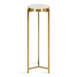 Kate and Laurel Aguilar Modern Drink Table, 9 x 9 x 23, White and Gold, Genuine Marble Accent Table for Small Spaces
