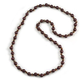 Avalaya 10mm D/Solid Glass and Faux Pearl Bead Long Necklace (Brown/Bronze Colours) - 108cm Long (Natural Irregularities)