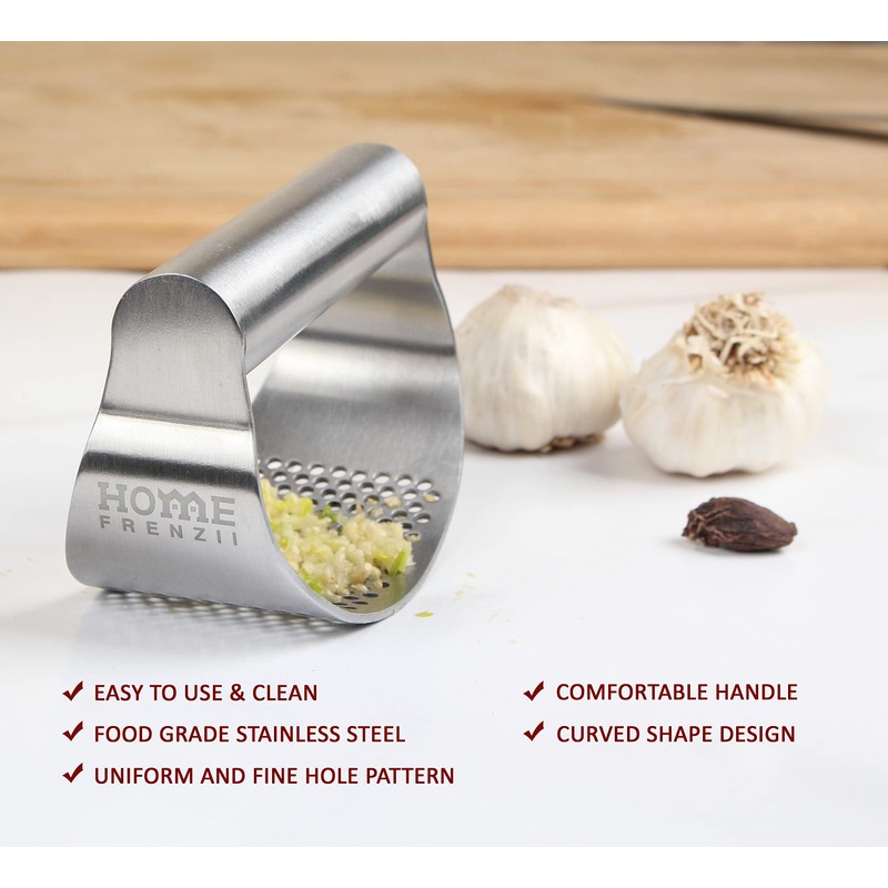 Stainless Steel Garlic Press Garlic Crusher Curved Shaped Presser and