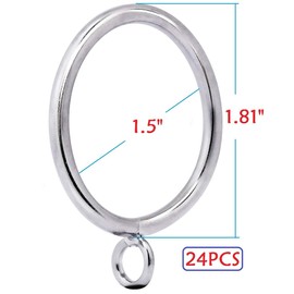 JushengXMX Metal Curtain Rings with Eyelet 1.49” Inner Diameter,Fits Up to 1 1/4-Inch Rod (Satin Nickel,24Pcs)