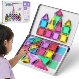 WMXDU Mini Magnetic Tiles with Iron Box, 40PCS Travel Size Magnet Building Blocks Toy Set, Protable Construction Block Sensory Toys Preschool Toddler Boy Girls Age 3+ STEM Educational Learning Kit