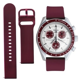 Watch Band for Omega X Swatch Moonswatch Watch Strap Speedmaster 20MM Quick Release Rubber Watch Strap Replacement (Wine, 20 MM)