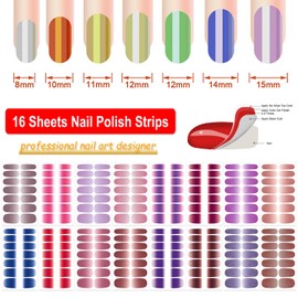 DANNEASY 16 Sheets French Nail Polish Stickers Full Nail Wraps French Tip Nail Strips Gel Nail Polish Strips Self Adhesive Fingernail Sticker Nails for Women with Nail File, Cuticle Stick