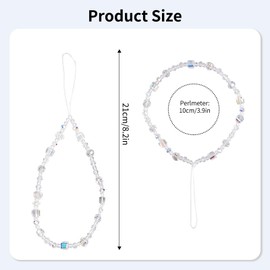 Reownest 2 Pack Phone Lanyard Charm Set - Clear Beaded Chain, Aesthetic Wrist Strap for Women Girls, Multi-Purpose Cellphone Bag Key Accessory - Clear