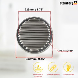 Steinberg14 Aluminum Vent Cover 8" (Duct Opening) with Mesh - Wall and Ceiling Ventilation Register - Round Metal Air Grille - HVAC Cold Air Return Vent - 9.45" Outer Diameter