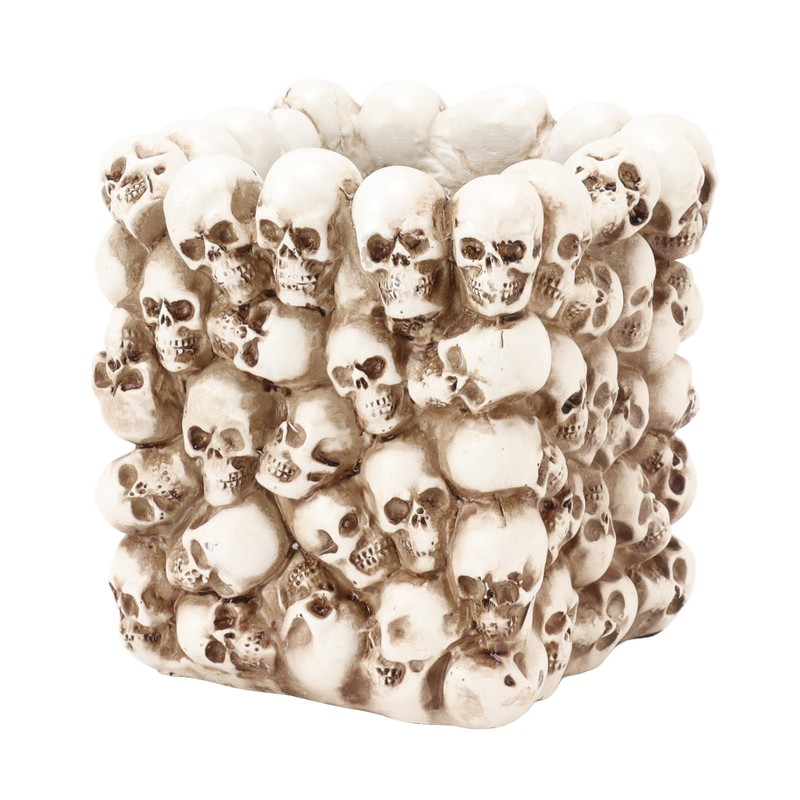 Skull Pen Holder White Resin Makeup Brush Holder Organiser Decoration