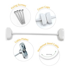 3 x White TruMAX Fixed Cable Restrictor Window Safety Security Lock