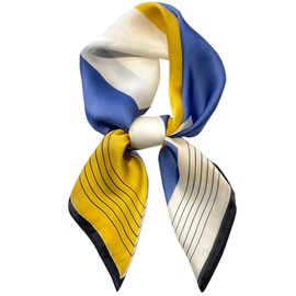 Kcctoo 27.5" Mulberry Silk Like Head Scarf Women's Fashion Square Neck Satin Scarfs for Bag Hair Scarves Gift, B8-yellow Blue/27.5"x 27.5", 27.5” x 27.5”/70 x 70cm