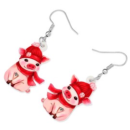 RAIDIN Acrylic Cute Animal Pig Dangle Earrings for Women Girls Hypoallergenic Drop Earrings Pig Jewellery for Gifts Birthday Party Decorations, Acrylic, No Gemstone