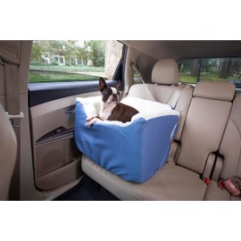 Snoozer Dog Car Seat, Lookout I Dog Booster Car Seat for Small Dogs Under 25lbs, Size: Medium, Fabric: Denim Diamond, Pet Car Seat to Alleviate Car Sickness for Dogs, Removable Machine Washable Cover
