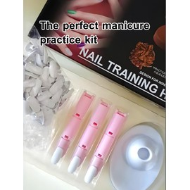Pink Adjustable Practice Hand for Acrylic Nails - 3 Pcs Practice Fingers with 200 Pcs Nail Tips (White/Transparent) - Professional Nail Art Model for Manicure and Nail Design