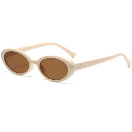 Breaksun Retro Oval Sunglasses for Women Men Fashion Small Oval Sunglasses 90s Vintage Shades (Beige/Brown)