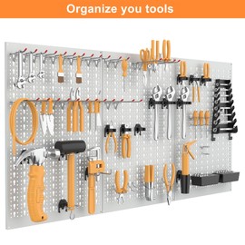 WALMANN Pegboard Wall Organizer with Pegboard Hooks, 24x48 Tool Organizer Pegboard System for Garage, Workbench, Peg Board Organizer Board with Hooks(Grey)
