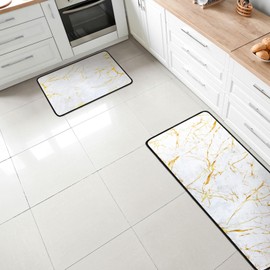 Maasechs 3 Pcs Marble Kitchen Rugs and Mats Set Farmhouse Marble Rugs Non Slip Washable White Gold Kitchen Floor Mat Anti Fatigue White and Gold Marble Kitchen Accessories for Floor Home Indoor Decor