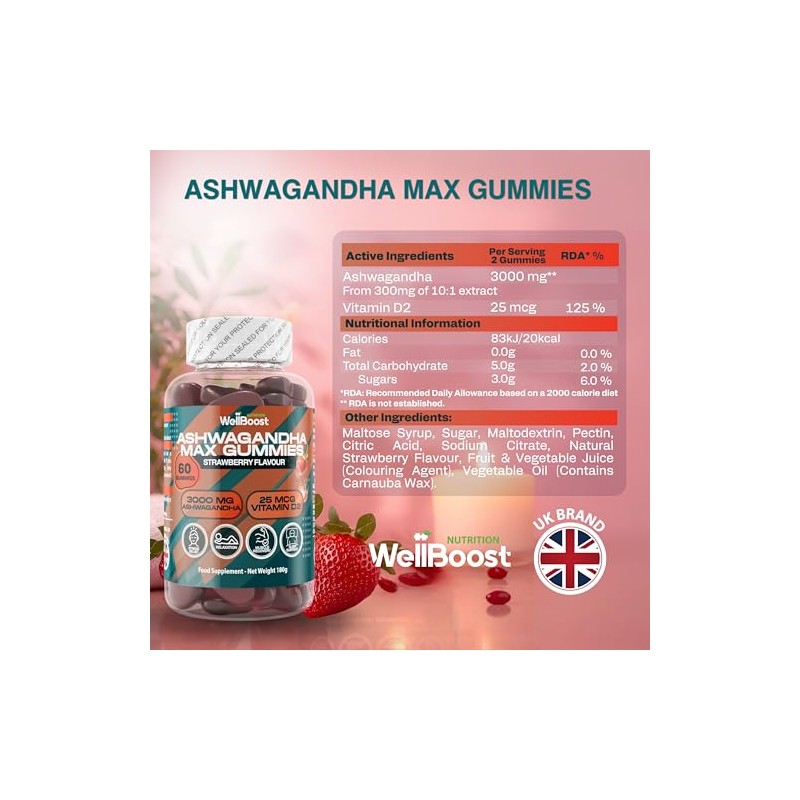 WellBoost Ashwagandha Max Gummies – 3000mg Ashwagandha & 250mcg Vitamin