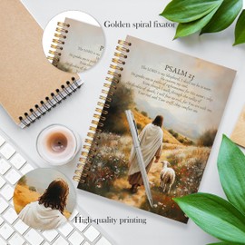 LADOCK Christian Jesus Notebook, the Lord Is My Shepherd Psalm 23 Bible Verse Journal, Religious Scripture Spiral Notebook, Jesus Leaves the 99 Sheep Journal for Women, 5.5x8.3