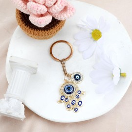 MUCOOS Hamsa Hand Keychain,Evil Eye Charm for Good Luck,Bag Charm & Car Accessories,Evil Eye Keychain Gift for Men Women, Golden 4