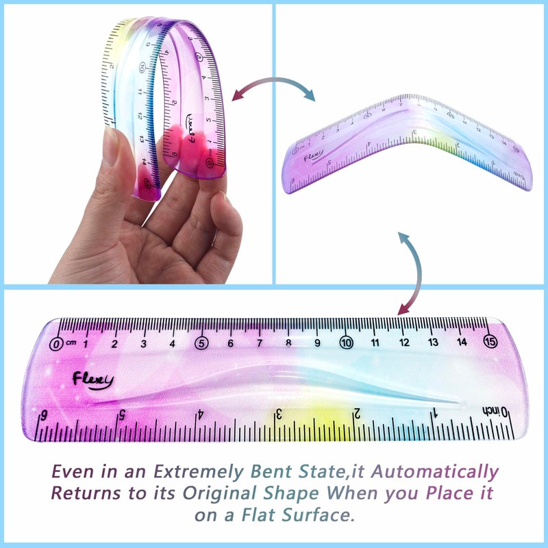 4 PCS 6 Inch Flexible Ruler, Bendable Plastic Ruler, Soft