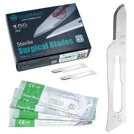 100PCs Dental Grade #15 Stainless Steel Sterile Surgical Blades by VASTMED | Individually Wrapped High Stainless Steel Dermablade Surgical Blade