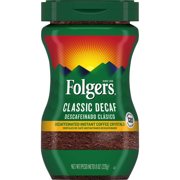 Folgers Classic Decaf Decaffeinated Instant Coffee Crystals, 8 Ounces