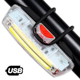 Bike Front Light USB Rechargeable-Super Bright LED Bicycle Headlight with Low Battery Indicator and Modes Memory Functions-Powerful Lumens for Cycling Safety Flashlight (White)