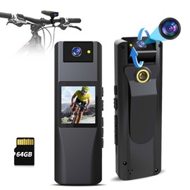 CAMMHD 1296P Body Camera with Audio and Video 180°Rotatable Lens 7 Hours Bodycam Daily Camera Security Surveillance Riding Meeting(64GB)