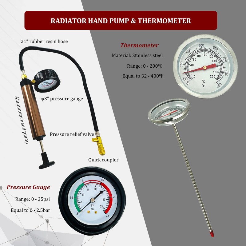 HZAUTOS 14PCS Pressure Leak Tester Tool Kit, Radiator Pump Pressure