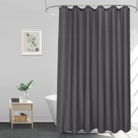 EurCross 240 x 200 cm Extra-Wide Fabric Shower Curtain, Textile Polyester, Washable, Quick-Drying Shower Curtain for Bathroom, Waterproof and Anti-Mould, Dark Grey Bath Curtain with 16 Rings
