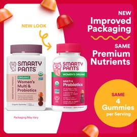 SmartyPants Organic Women's Multivitamin Gummies: Biotin, Probiotics, Methylfolate, Omega 3 (ALA), Vitamin D3, C, Vitamin B12, B6, A, K & Zinc, Inositol, Gluten Free, 120 Count (30 Day Supply)
