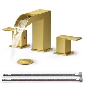 QFN Waterfall Bathroom Faucet 3 Hole 8" Widespread Brushed Gold 2 Handle