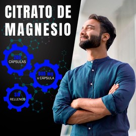 Citrato de Magnesio | Con Inulina de Agave - Fibra | 850 mg por Porción | 200 Cápsulas