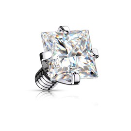 Paula & Fritz® Dermal Anchor Square Zirconia 316L Surgical Steel Various Sizes and Thread Thicknesses Skin Anchor Skin Diver Implant Ball, Stainless Steel, Cubic Zirconia