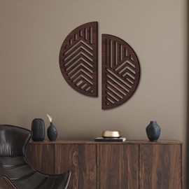seaNpem Wood Wall Decor - Round Wooden Wall Art Sculpture Hollow Boho Wall Stickers Modern Geometric Wood Wall Decor for Living Room Bedroom Home Office Decor (Brown)