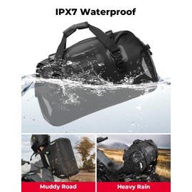 KEMIMOTO Motorcycle Dry Bag, Motorcycle Multifunctional Waterproof Tail Bag Soft Luggage for Motorbike Saddle Back Seat Tail Bag, Waterproof Duffel Bag for Touring Adventure, Cycling & Camping, 65L