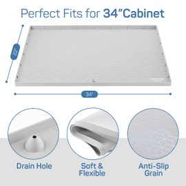 Under Sink Waterproof Mat, Under Sink Mats For Kitchen Cabinet and Bathroom Under The Sink Mats, 34" * 22" Light Gray Silicone Under Sink Liner, Easy to Clean, Drain, and Hold Up to 3.5 Liter of Water