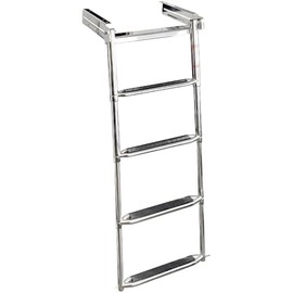 Overton's 4-Step Telescoping Stainless Steel Swim Platform Ladder – Bottom Mount, Anti-Slip Treads, 450 lb. Capacity, Mounting Hardware Included