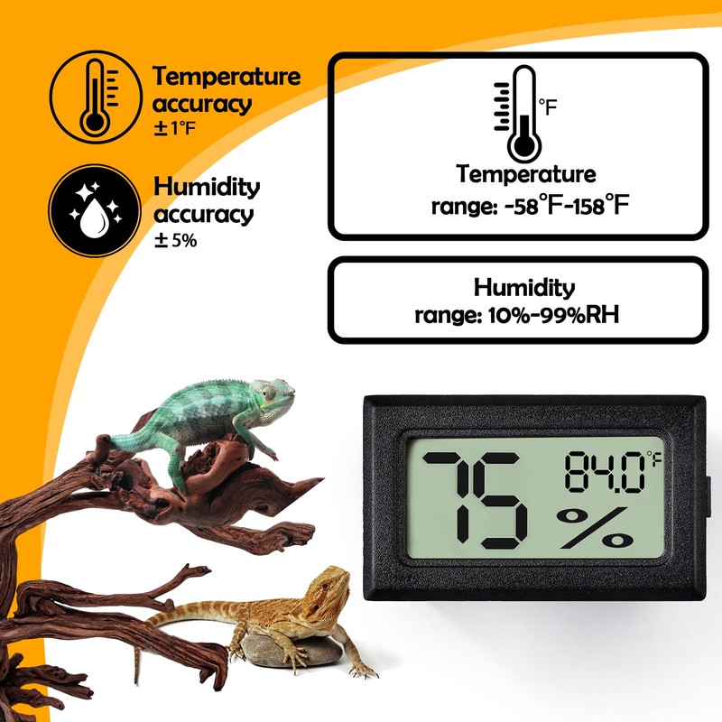 BSRESIN 2 PCS Rectangle Reptile Thermometer and Humidity Gauge for