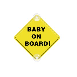 ASSURED SIGNS Baby On Board Sign with Suction Cups,Baby Safety Warning Decal for Cars- Bright Yellow, Durable and Strong Suction (kids on board)