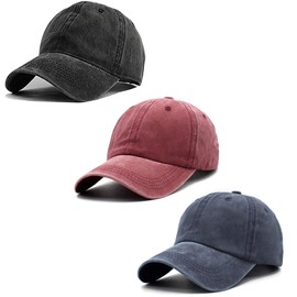 Unisex Vintage Washed Distressed Baseball Cap,Pack of 3,Black/Burgundy/Navy