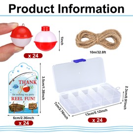 Wonderjune 48 Sets 48 Sets Fishing Party Favors Candy Little Tackle Boxes with 48 Red White Floater 48 Thank You Cards for Making My Reel Fun Fishing Theme Party Decorations