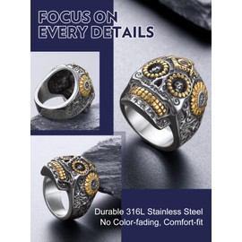 Bandmax Stainless Steel Sugar Skull Ring for Men Women Masonic Symbol Rings Mens Statement Rings Gothic Punk Rock Skull Skeleton Rings Size 13 Freemason Masonic Gift