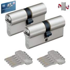 BASI Set of 2 V55 Profile Double Cylinder N+G 30/40 mm | Keyed Alike | Cylinder Lock with 5 Reversible Keys | Emergency and Danger Function | Picking Protection & Drilling Protection | Door Cylinder