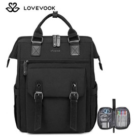 LOVEVOOK Outdoorfun Laptop Backpack with USB Port and Small Bag for Women - Spring Glow Up Stylish Work Bag for Teacher, Nurse, Travel:_Dark purple-black_17.3" - 12"L x 5.7"W x 18.5"H