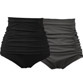 COCOPEAR - Bikini de cintura alta fruncida para mujer, estilo retro, estilo clásico, Negro+negro mate, Small
