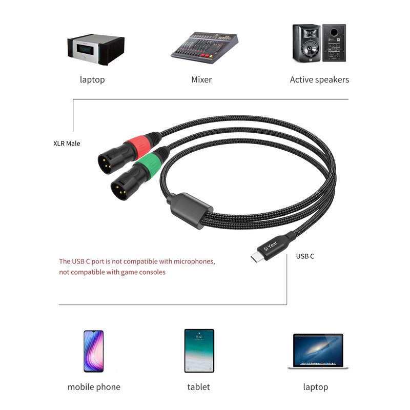 SiYear USB C to Dual XLR Male Audio Cable, Type