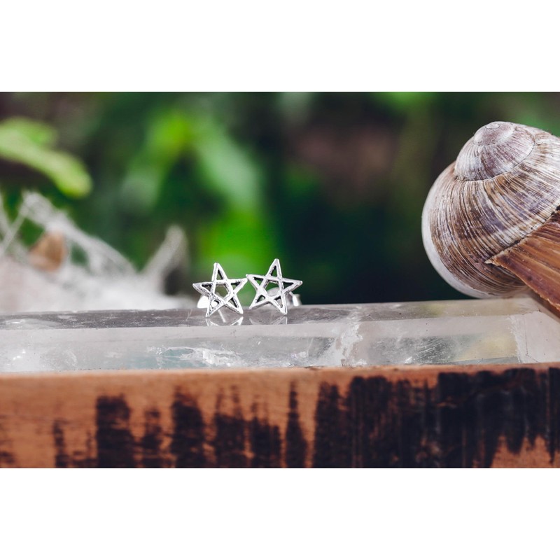 WINDALF ISKA 925 Sterling Silver Pentagram Stud Earrings Height 0.6