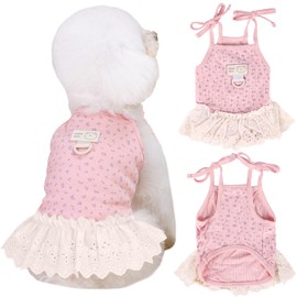 Yaopelky Dog Summer Clothes for Small Medium Dogs Cat Daisy Flower Cute Pet Dress with D-Ring Sleeveless Puppy Outfits Doggy Shirt for Shih Tzu Yorkie Chihuahua Colthe (Pink, XL(4.2-6kg))