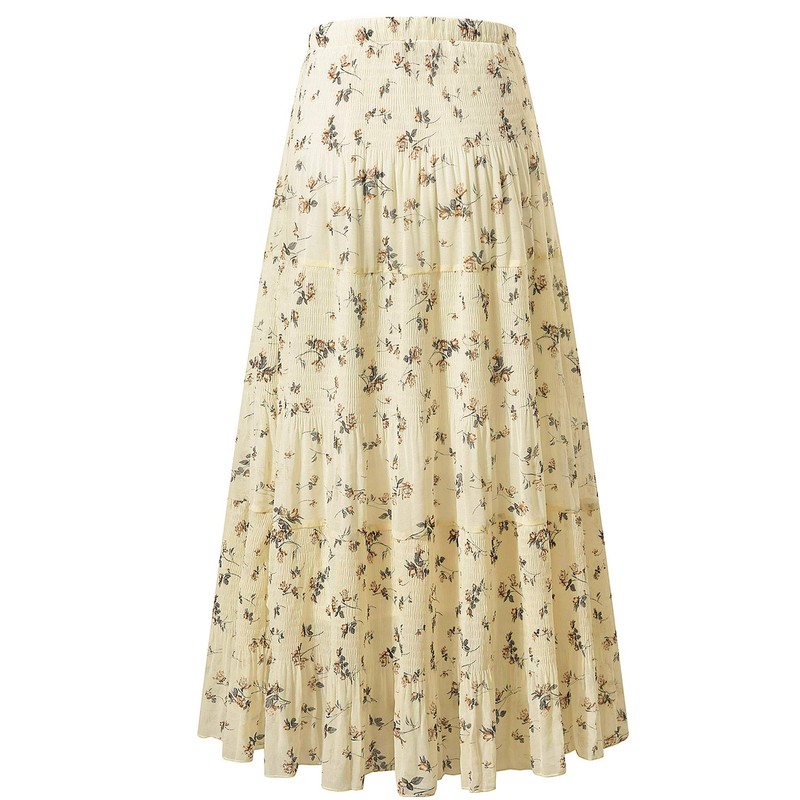 NASHALYLY Women's Chiffon Elastic High Waist Pleated A-Line Flared Maxi